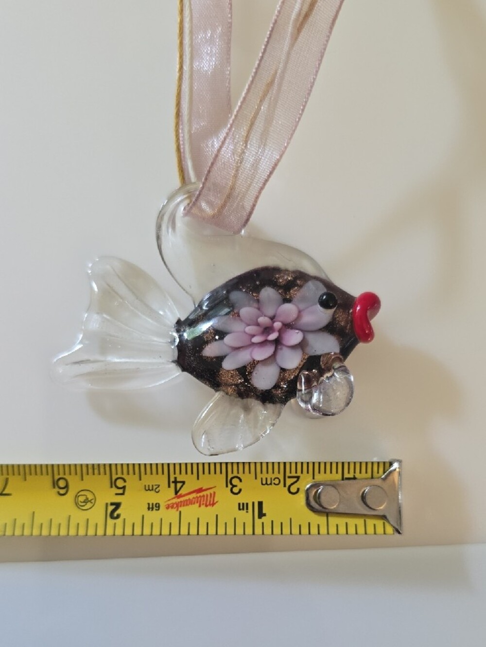 Handblown Glass Purple Flower Gold Accent Fish Ornament - Pets Fish Décor - Picture 4 of 6